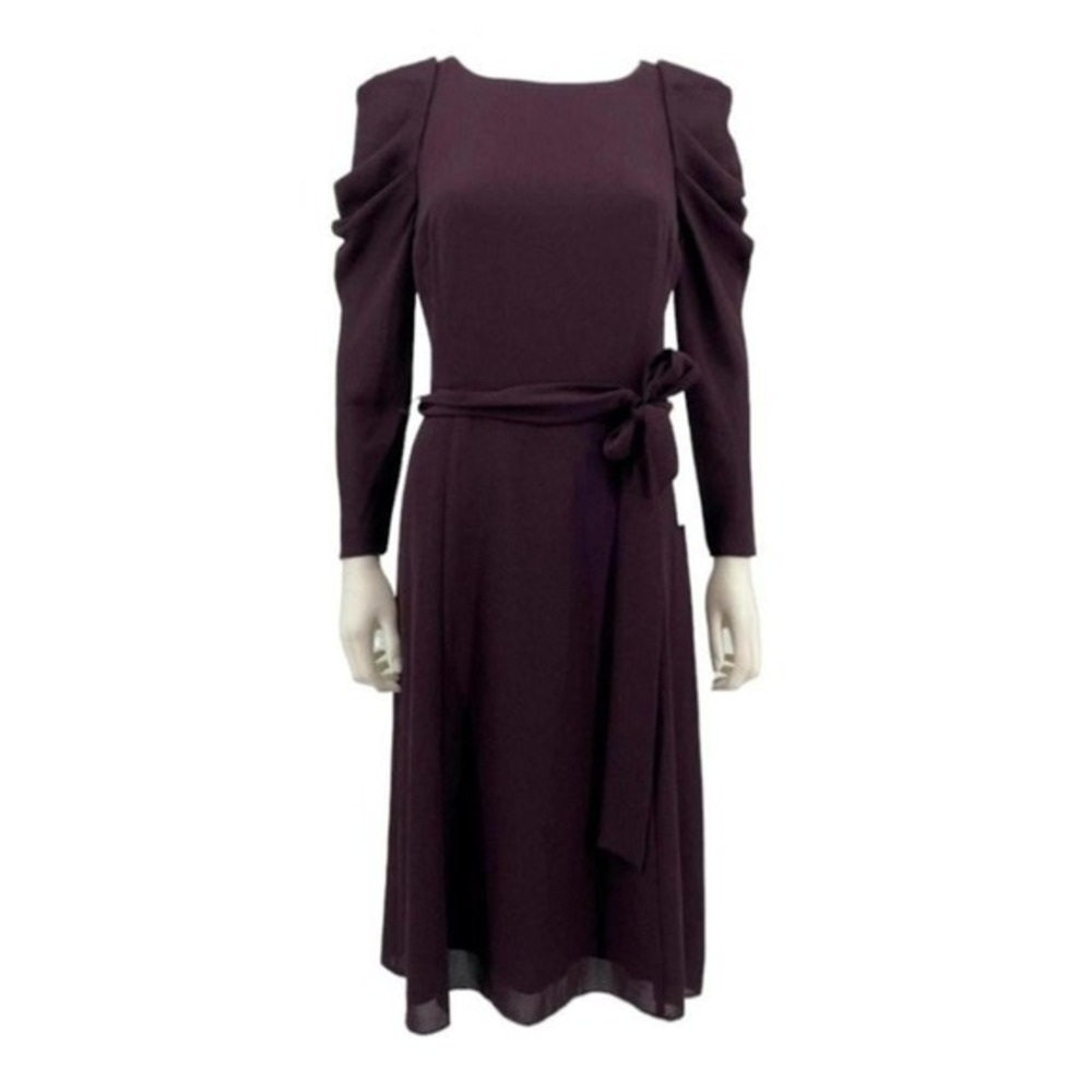 Chelsea28 Women's Dress‎ Plum Purple Midi Belted Long Sleeve Puff Size 4 new!